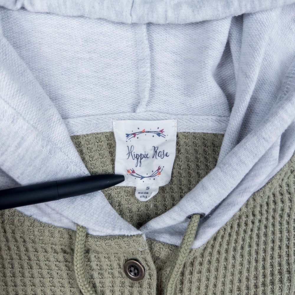 Hippie Rose Juniors Hooded Waffle Knit Button Shacket Sage Green Size S - Picture 3 of 8